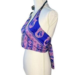 Blue and Pink Paisley Halter Top